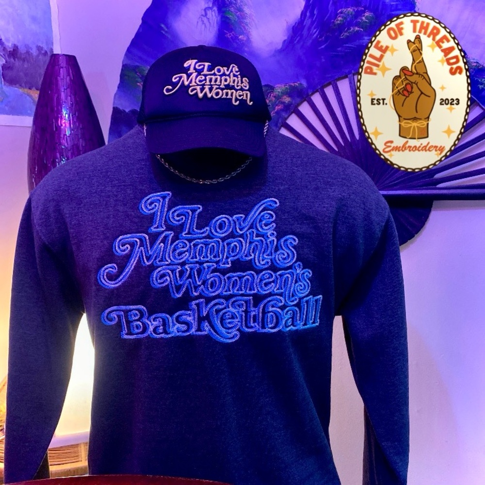 🏀 Trippy 2-Tone “I Love Memphis Women’s Basketball” Embroidered Crewneck